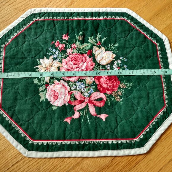 Vintage Quilted Placemats Pink Rose Green Set of 5 Handmade Dining Place Mats - Picture 12 of 16